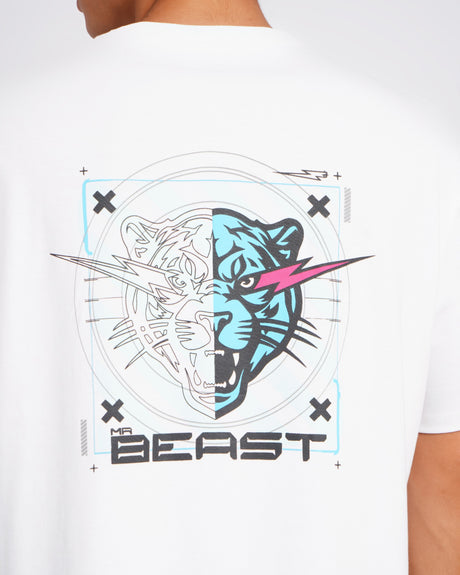 Official MrBeast Target T-shirt in white, close-up of the target-frame Beast Panther graphic
