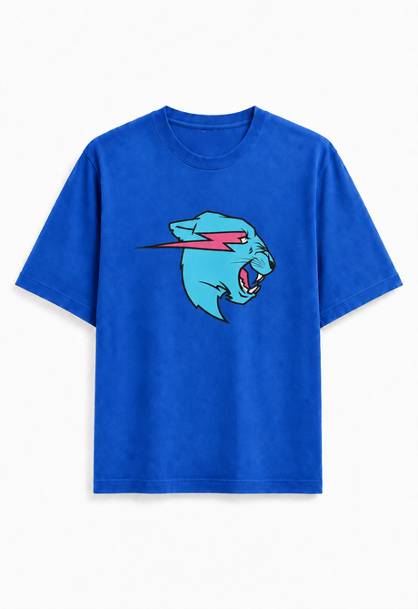 Official MrBeast Kids Neon Panther T-shirt in blue