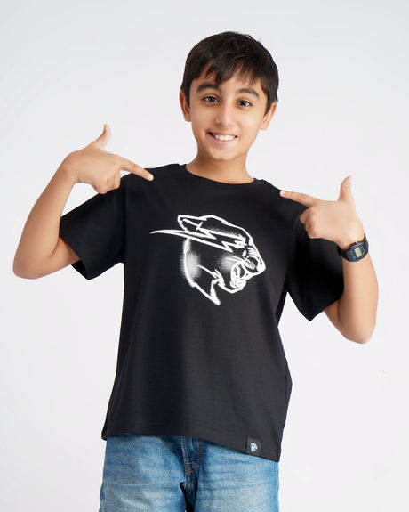 Official MrBeast Kids Sketch Panther T-shirt in black