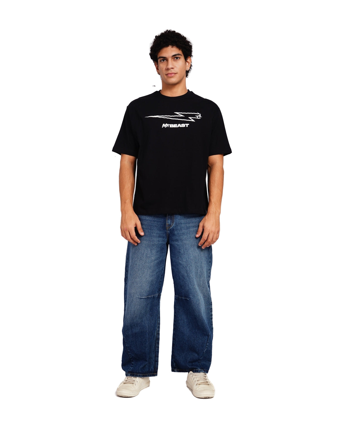 Official MrBeast Bolt T-shirt in black, full-length view