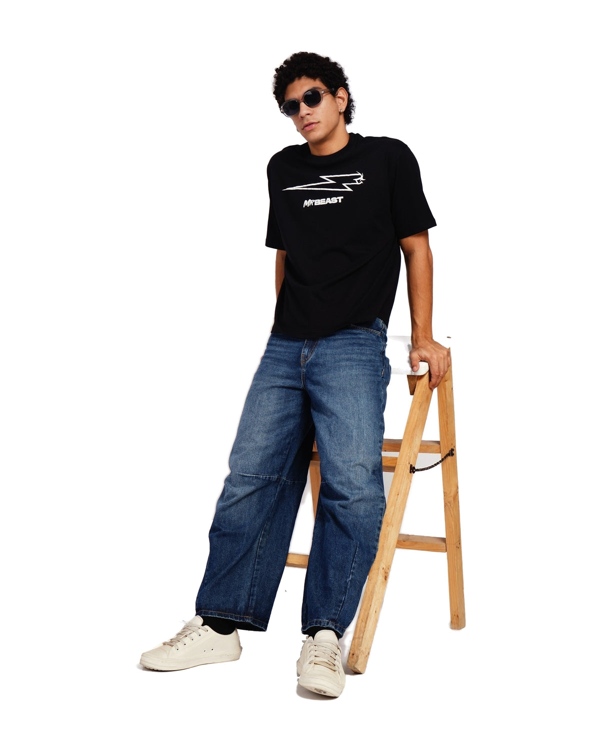 Official MrBeast Bolt T-shirt in black, full-length view 2