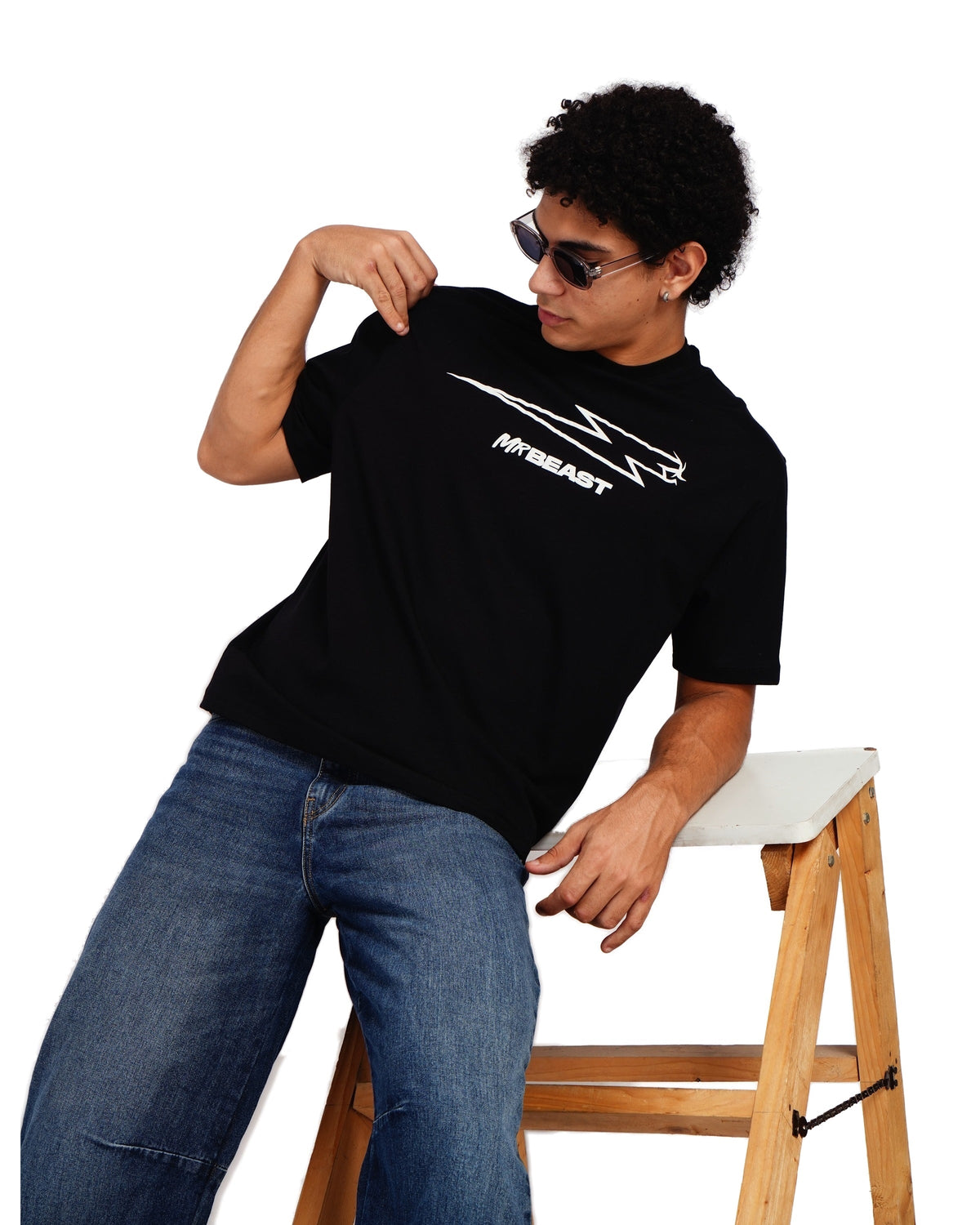Official MrBeast Bolt T-shirt in black, styled pose
