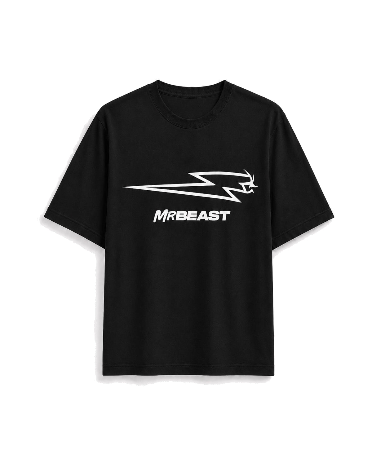 Official MrBeast Bolt T-shirt in black, flat lay, front