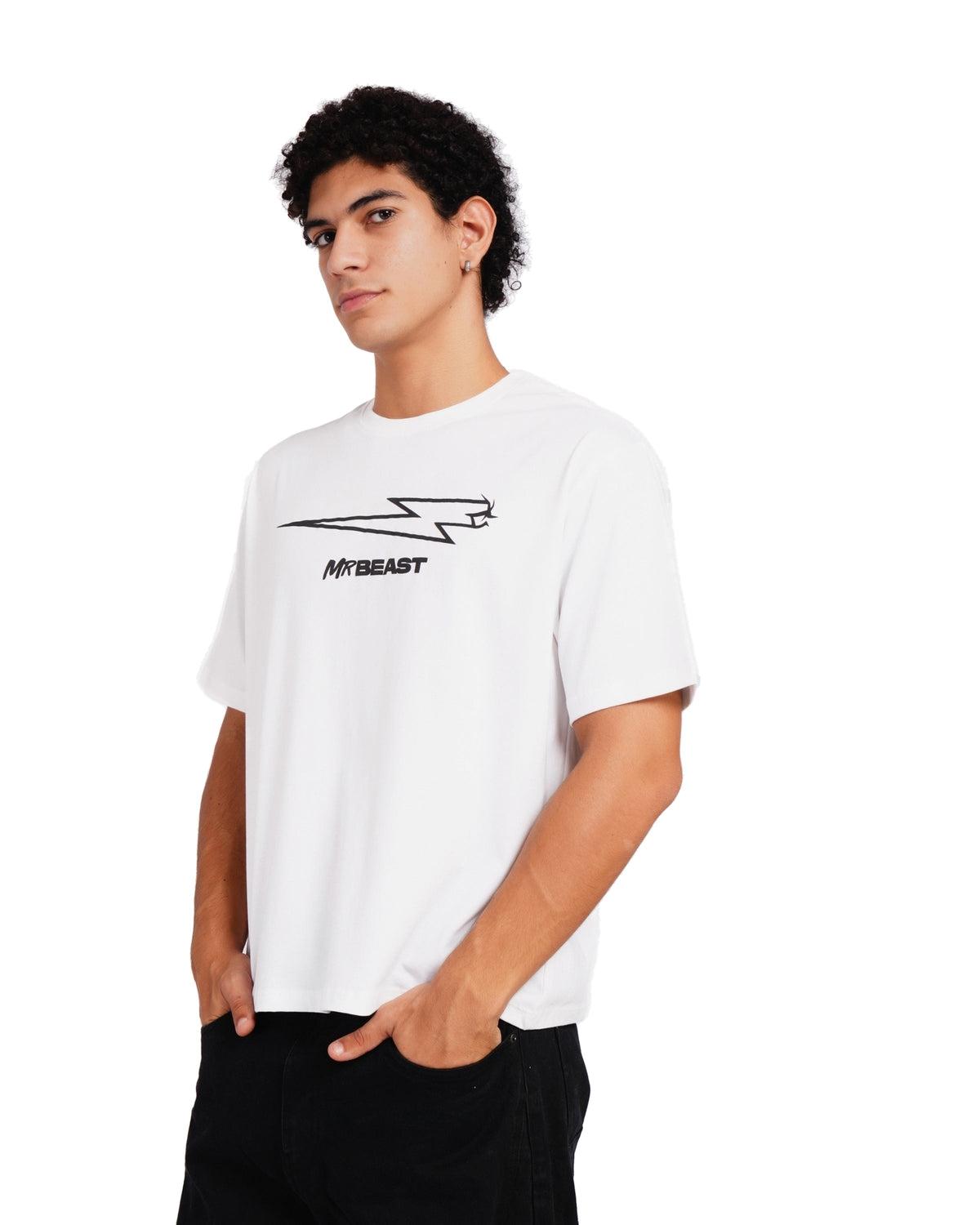 Official MrBeast Bolt T-shirt in white, front view