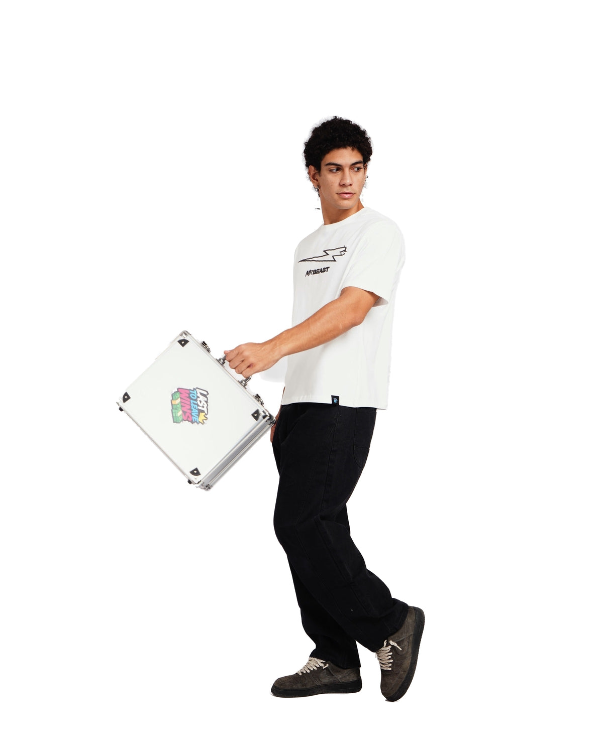 Official MrBeast Bolt T-shirt in white, full-length view 2