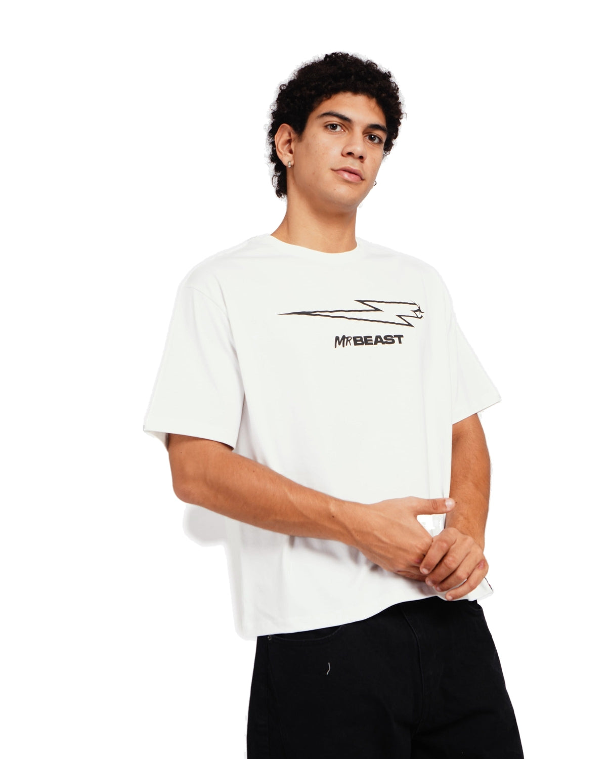 Official MrBeast Bolt T-shirt in white, side view