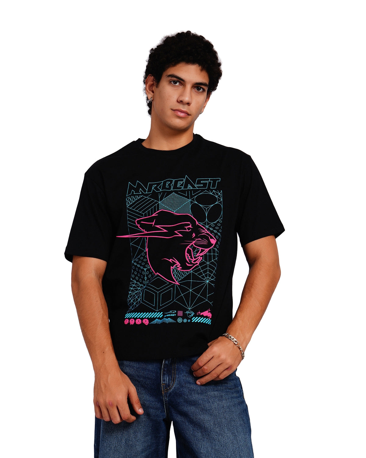 Official MrBeast Cyber Grid T-shirt in black, front view