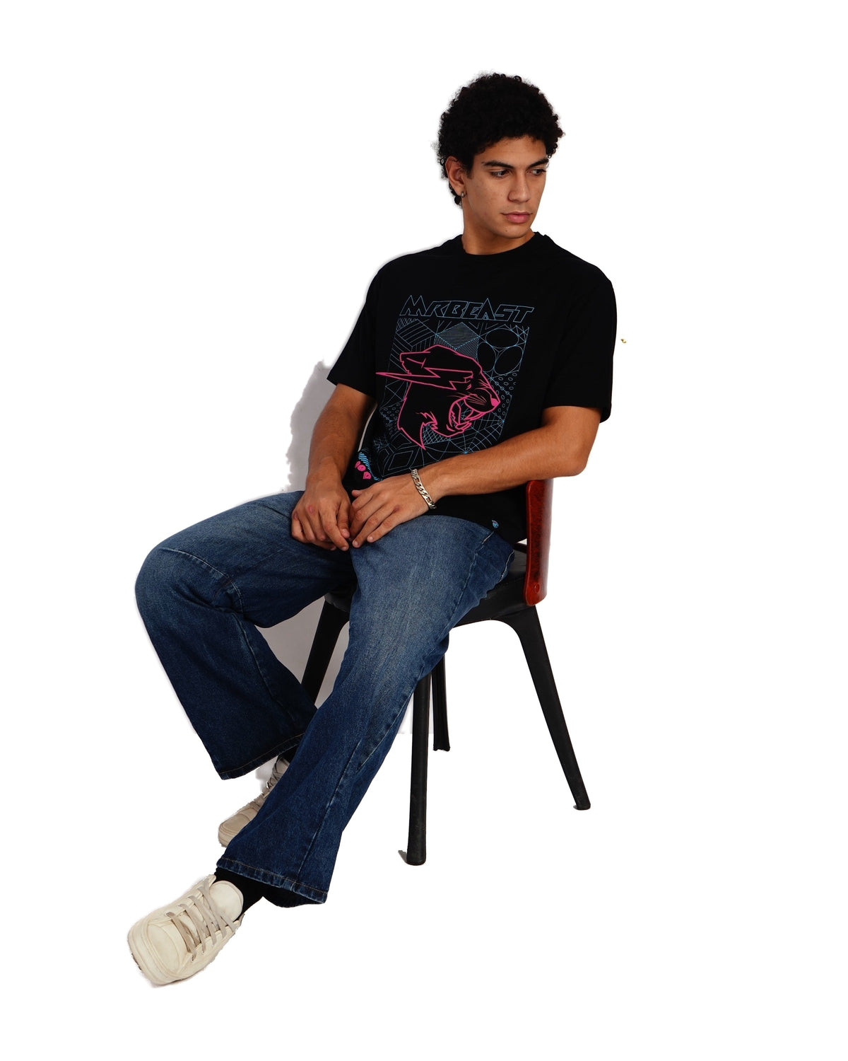 Official MrBeast Cyber Grid T-shirt in black, full-length view 2