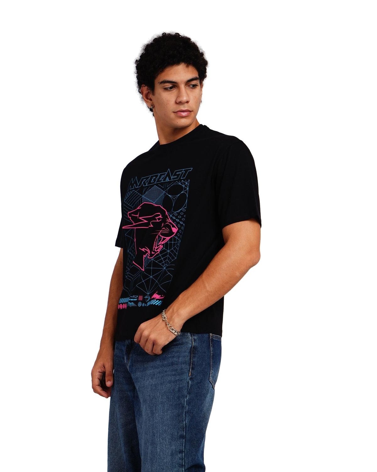 Official MrBeast Cyber Grid T-shirt in black, side view