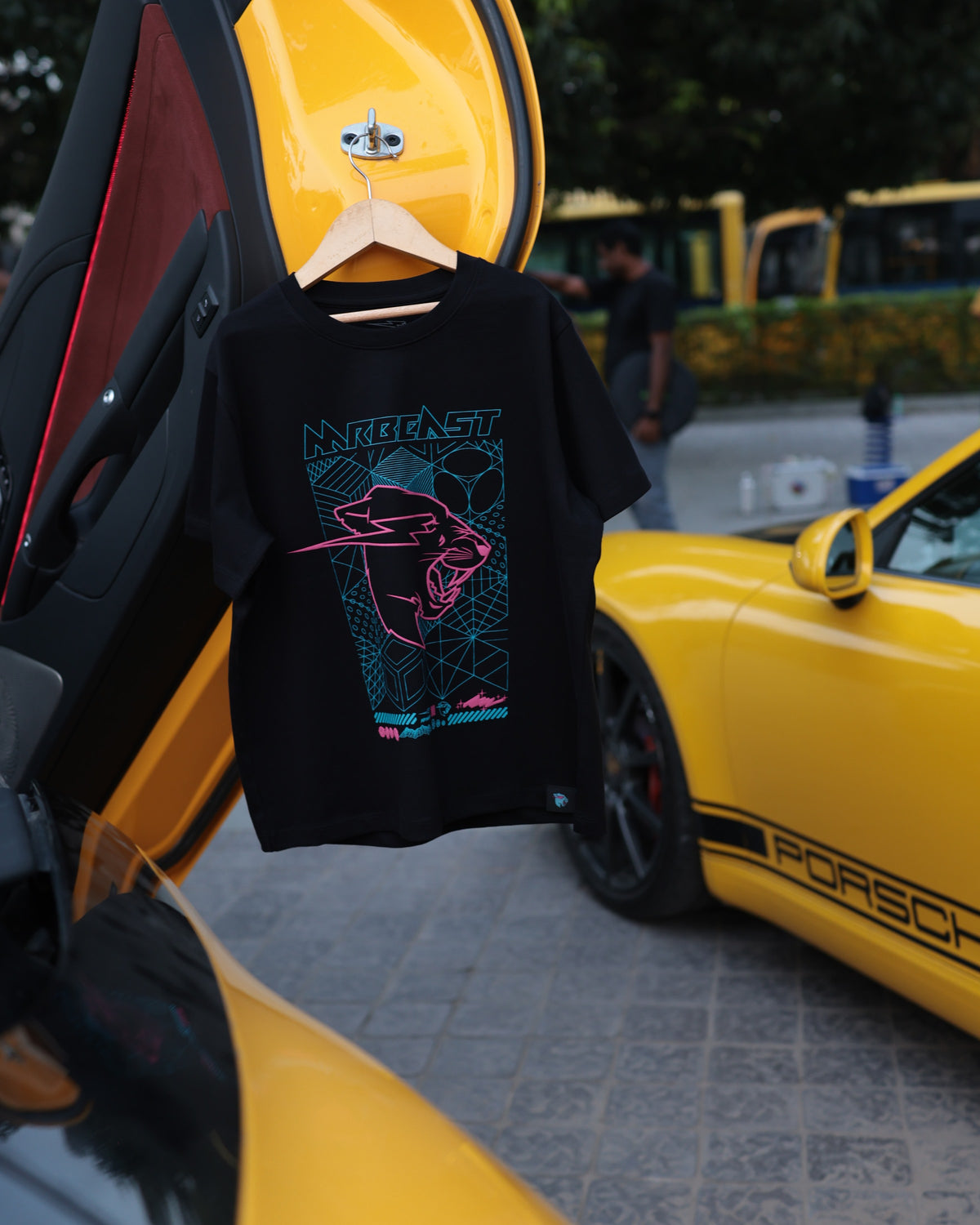 Official MrBeast Cyber Grid T-shirt in black, lifestyle shot 2