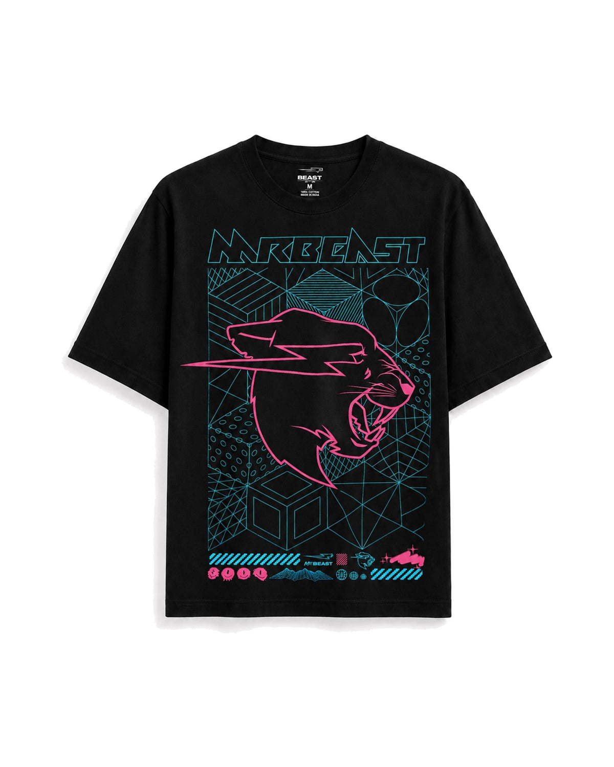 Official MrBeast Cyber Grid T-shirt in black, flat lay, front