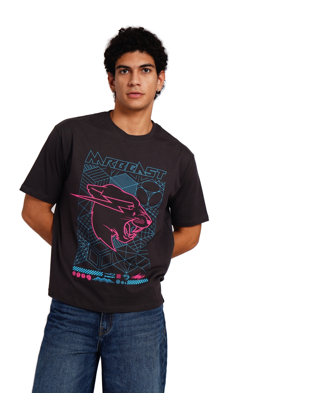 Official MrBeast Cyber Grid T-shirt in grey, front view