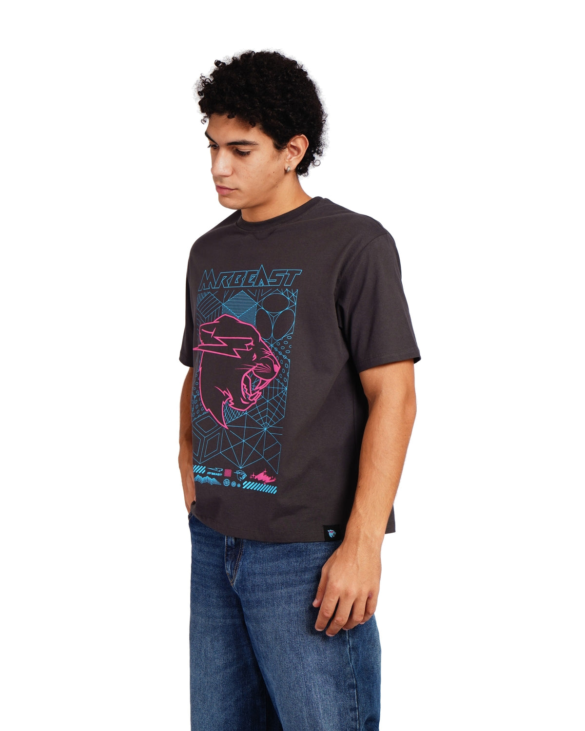 Official MrBeast Cyber Grid T-shirt in grey, side view