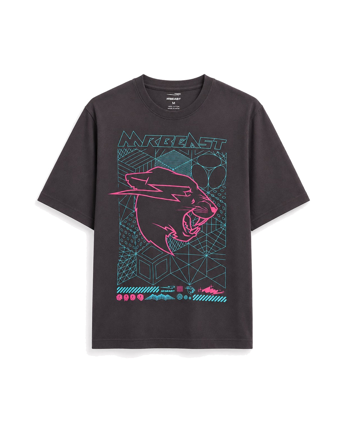 Official MrBeast Cyber Grid T-shirt in grey, flat lay, front