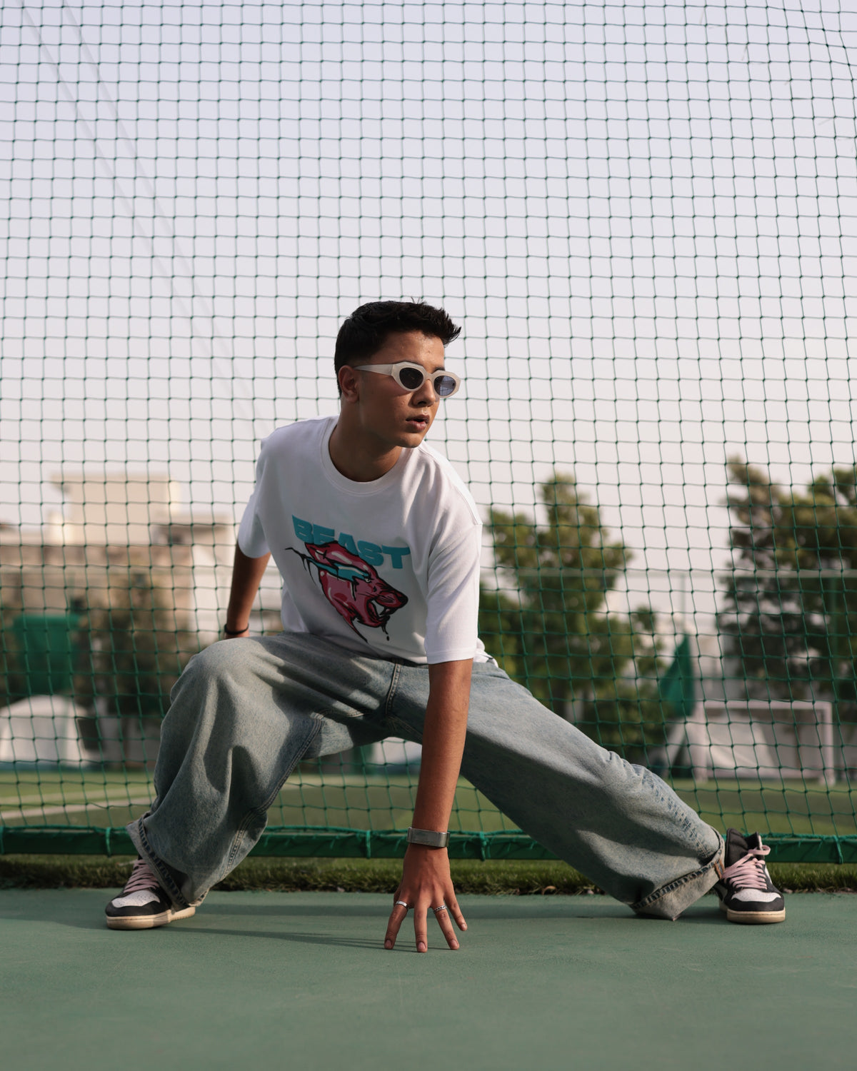 Official MrBeast Drip Panther T-shirt in white, lifestyle shot
