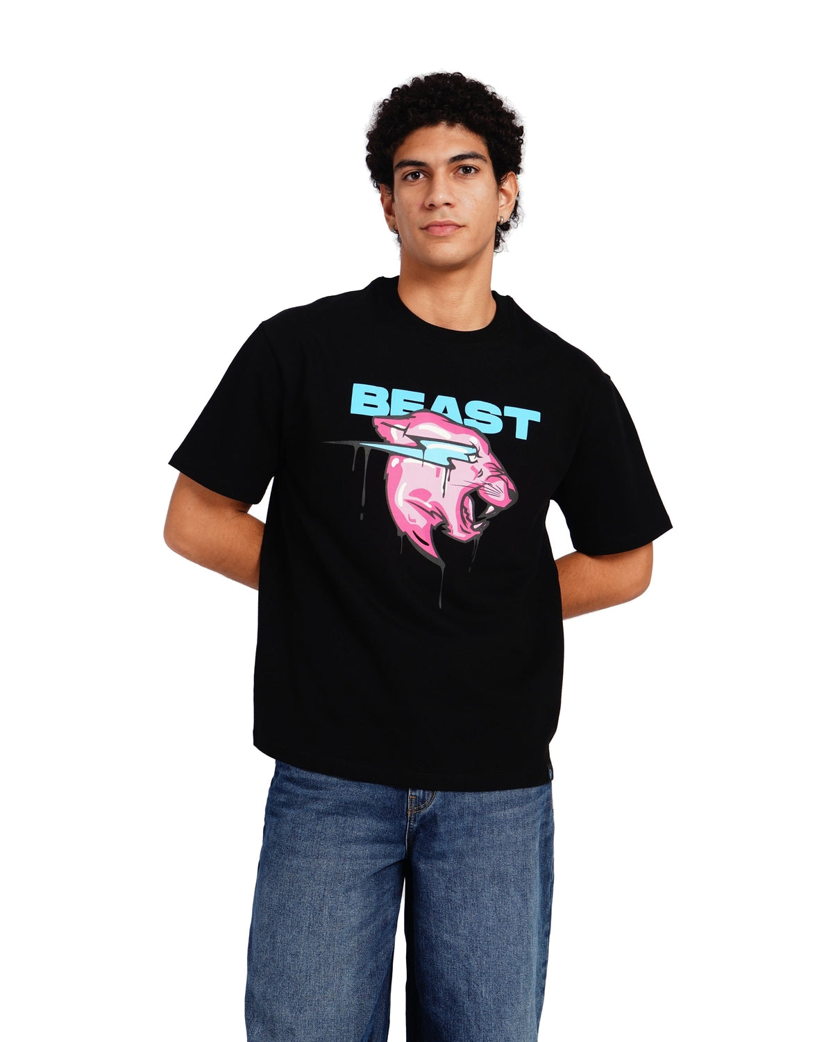 Official MrBeast Drip Panther T-shirt in black, front view
