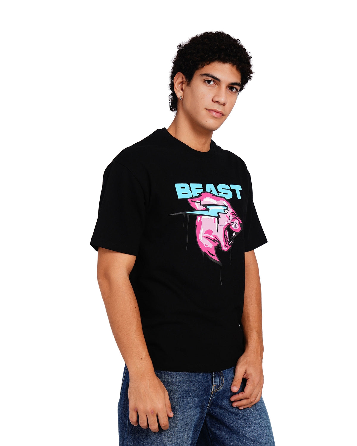 Official MrBeast Drip Panther T-shirt in black, side view