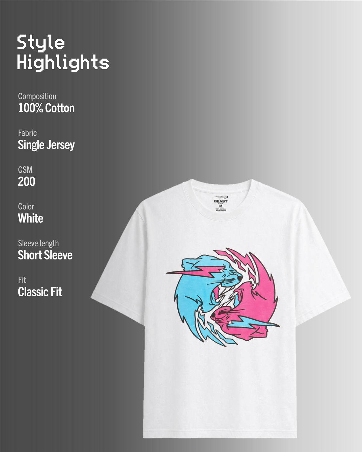 Official MrBeast Dual Panther T-shirt in white, style highlights, 100% cotton Single Jersey, 200 GSM, classic fit