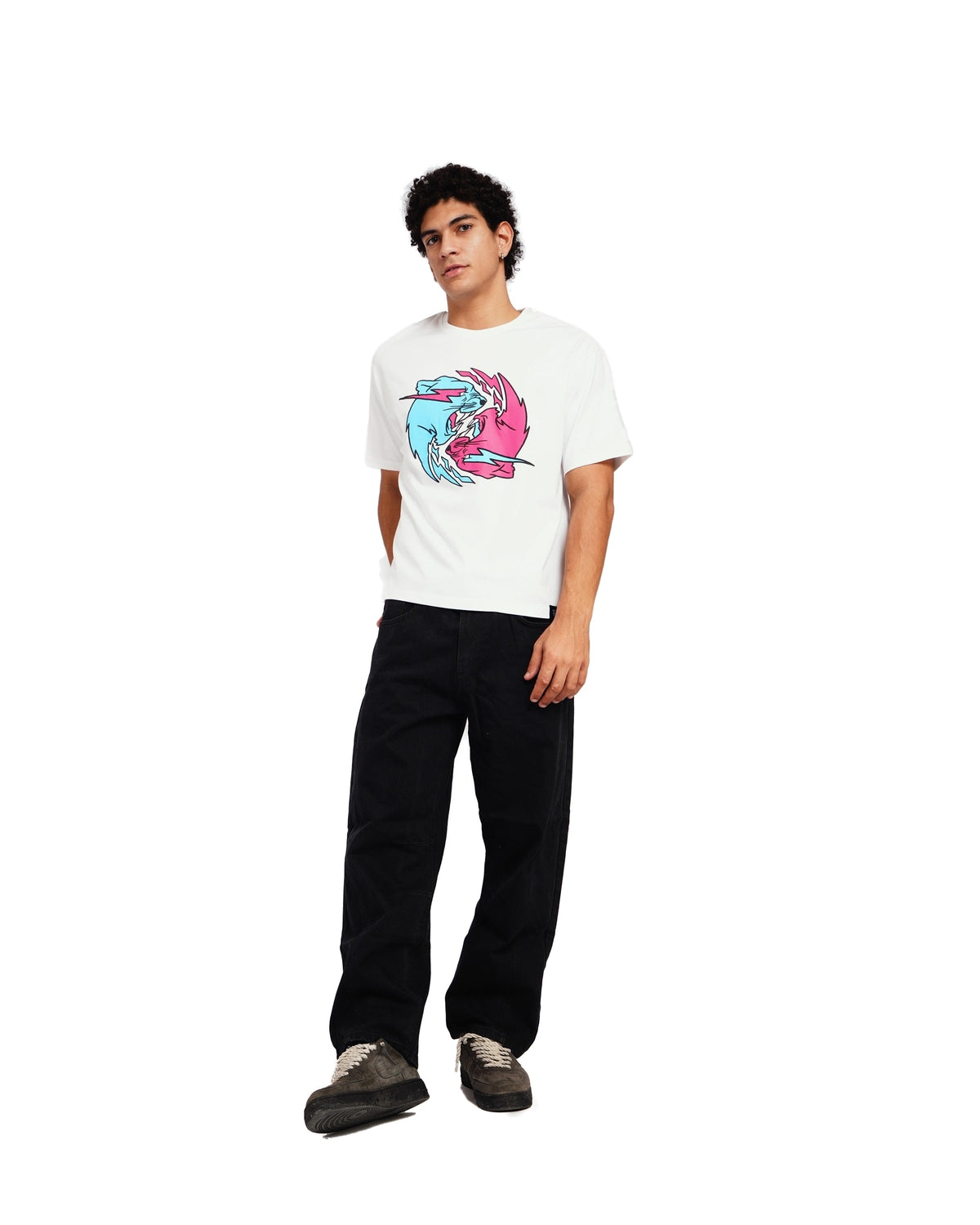 Official MrBeast Dual Panther T-shirt in white, full-length view