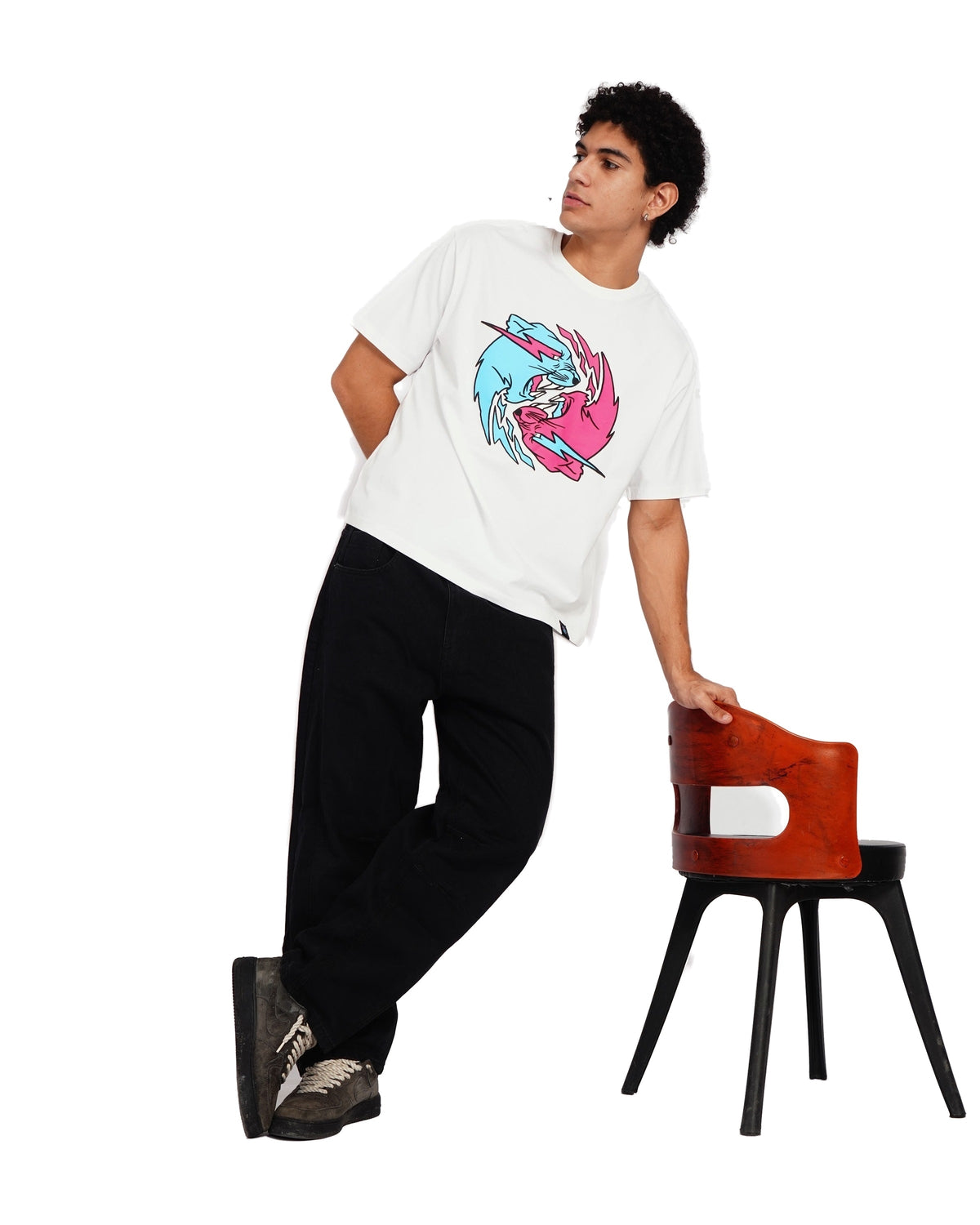 Official MrBeast Dual Panther T-shirt in white, full-length view 2
