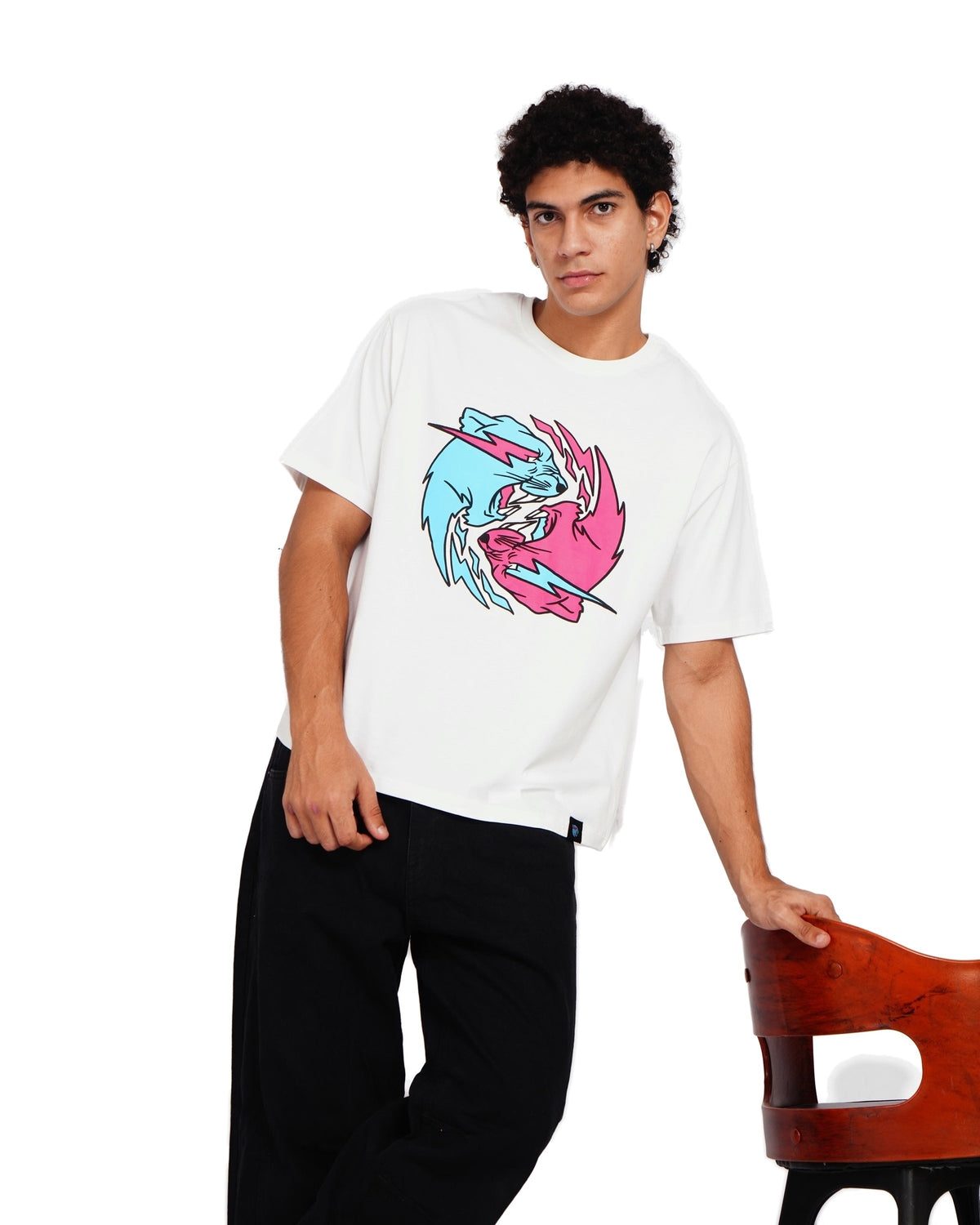 Official MrBeast Dual Panther T-shirt in white, styled pose