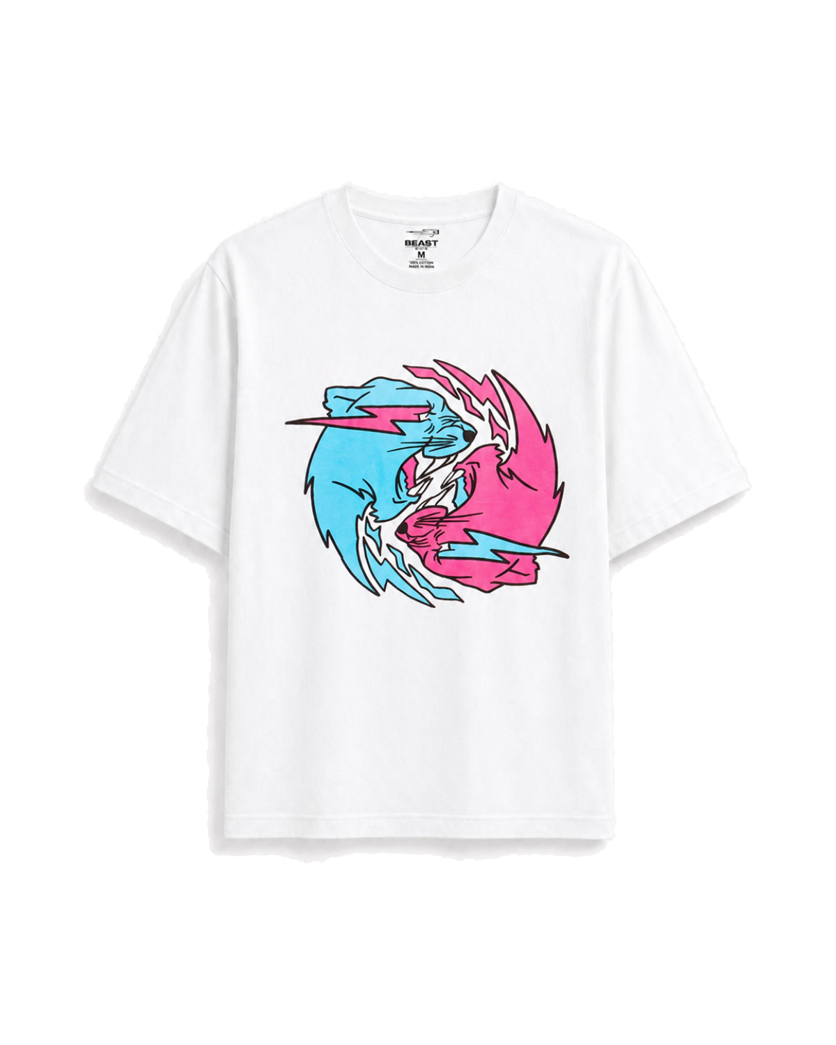 Official MrBeast Dual Panther T-shirt in white, flat lay, front