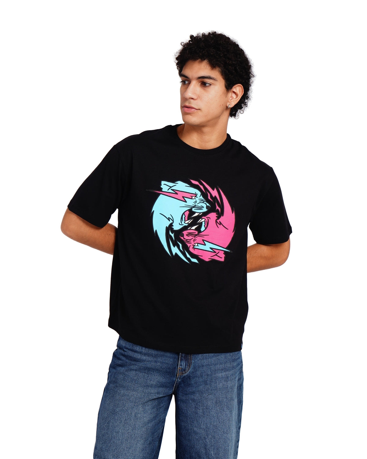 Official MrBeast Dual Panther T-shirt in black, front view