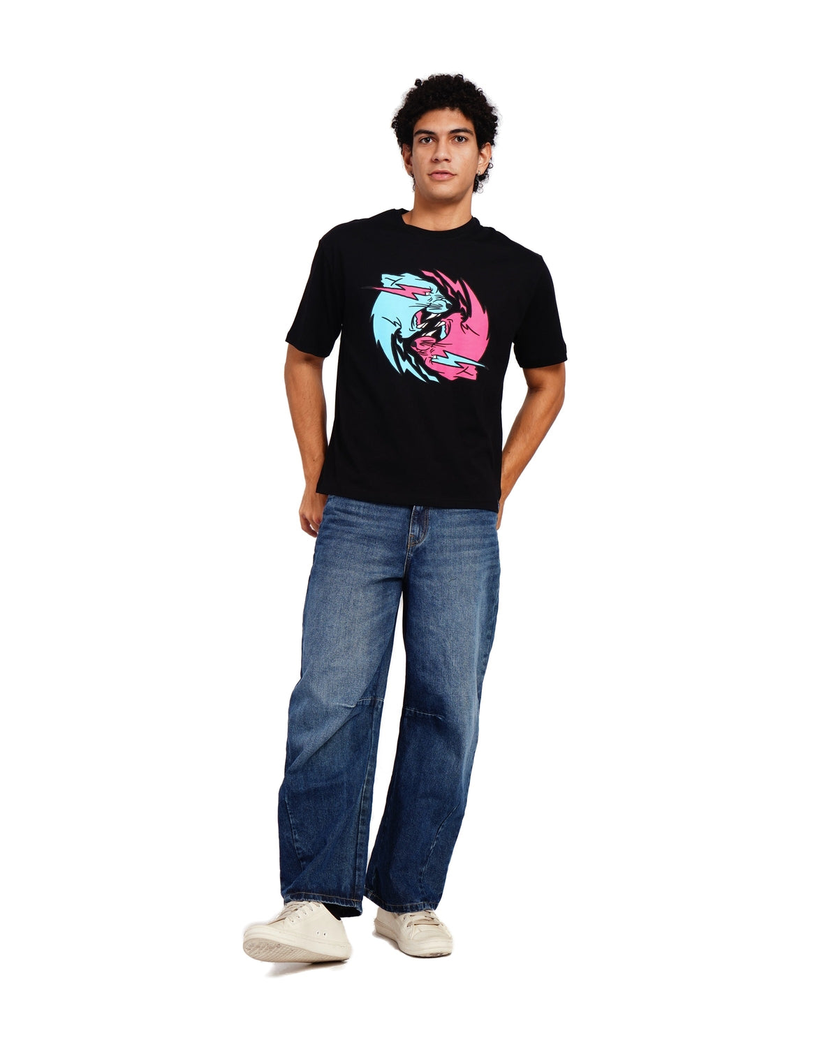 Official MrBeast Dual Panther T-shirt in black, full-length view