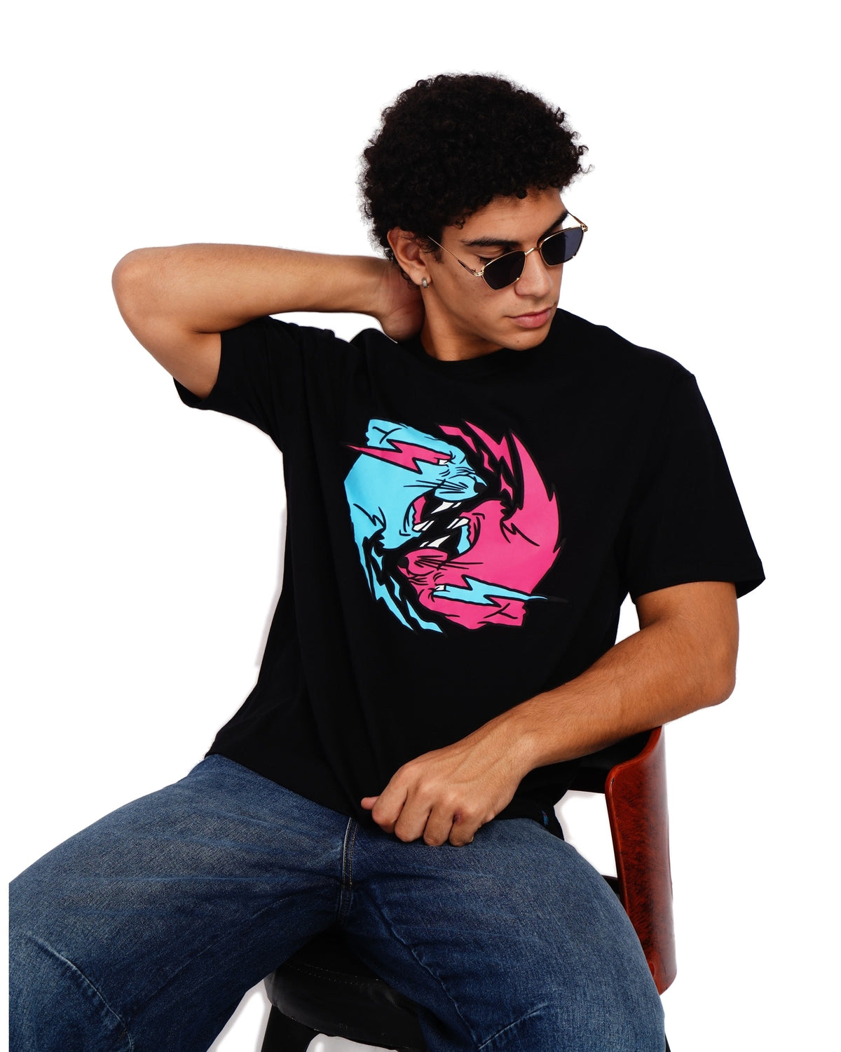 Official MrBeast Dual Panther T-shirt in black, styled pose