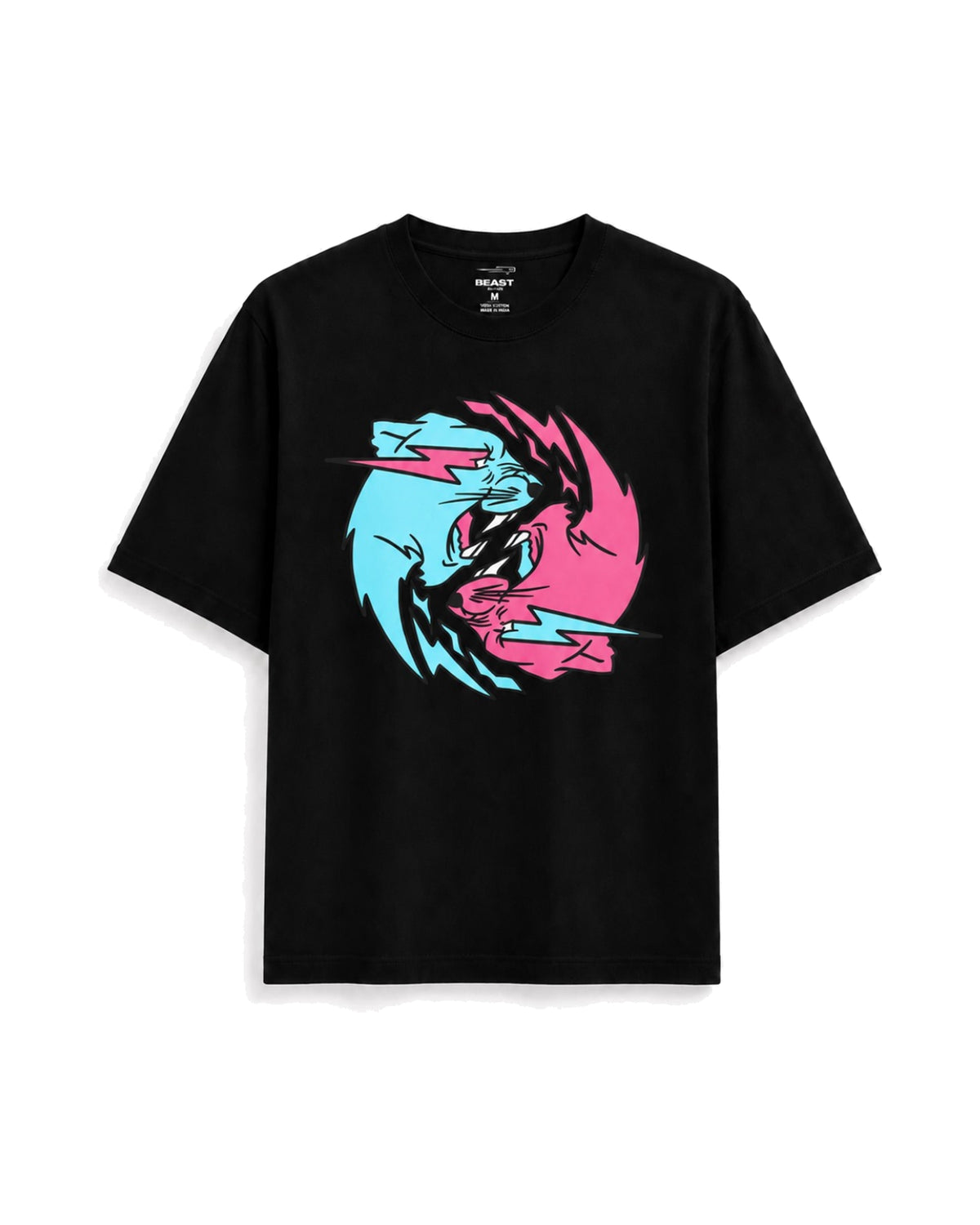 Official MrBeast Dual Panther T-shirt in black, flat lay, front