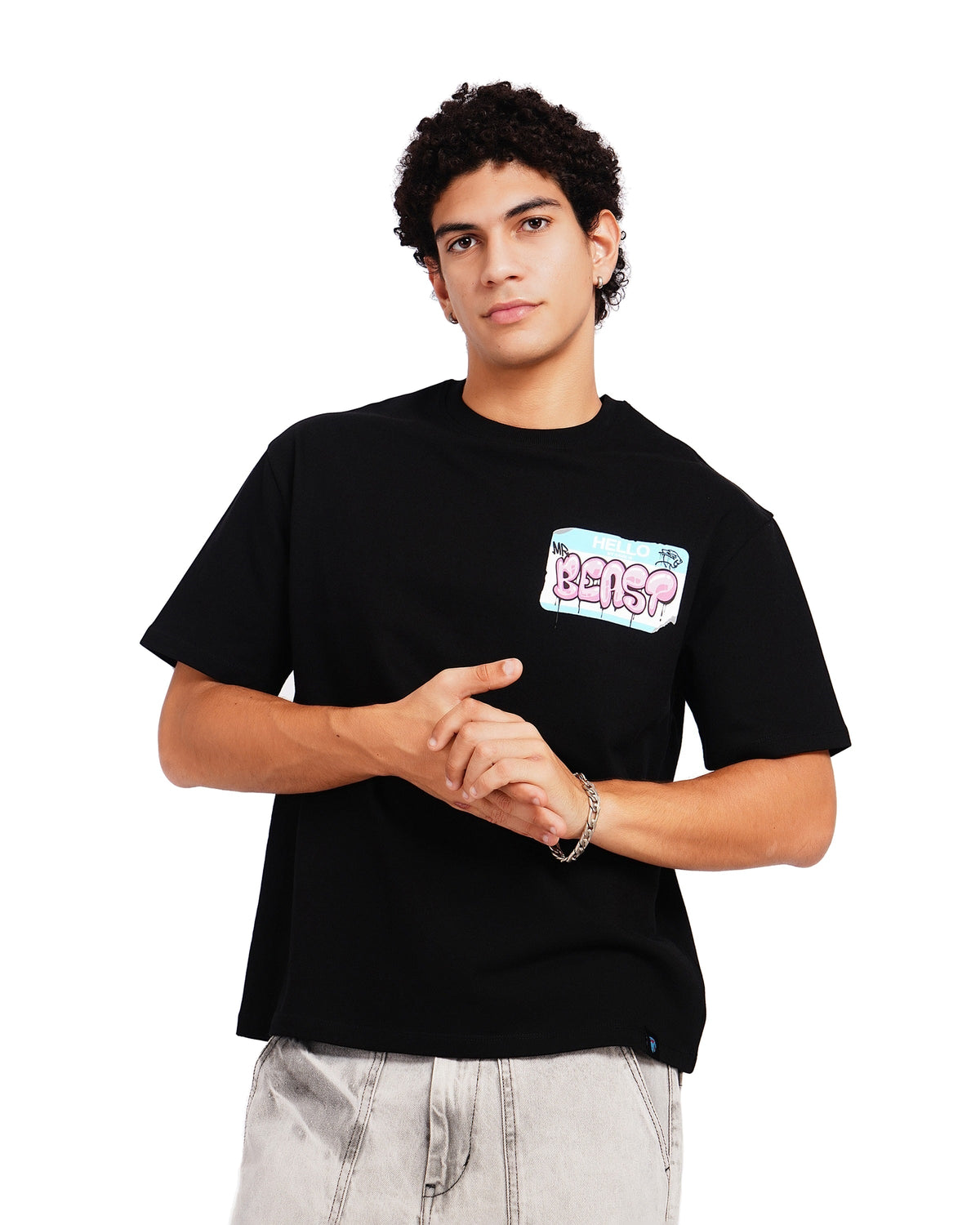 Official MrBeast Hello T-shirt in black, front view