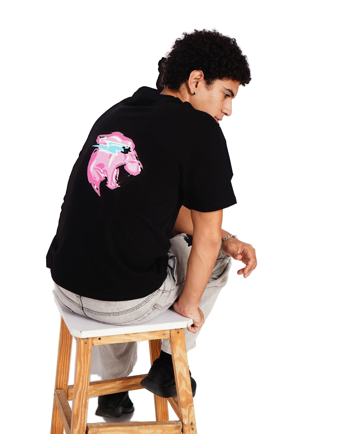 Official MrBeast Hello T-shirt in black, styled pose