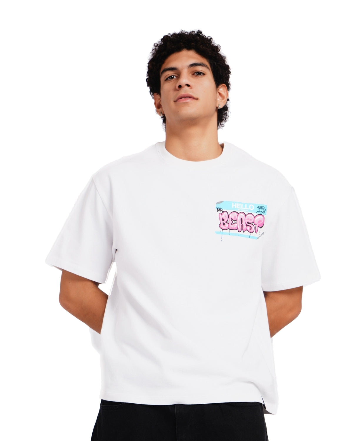 Official MrBeast Hello T-shirt in white, front view