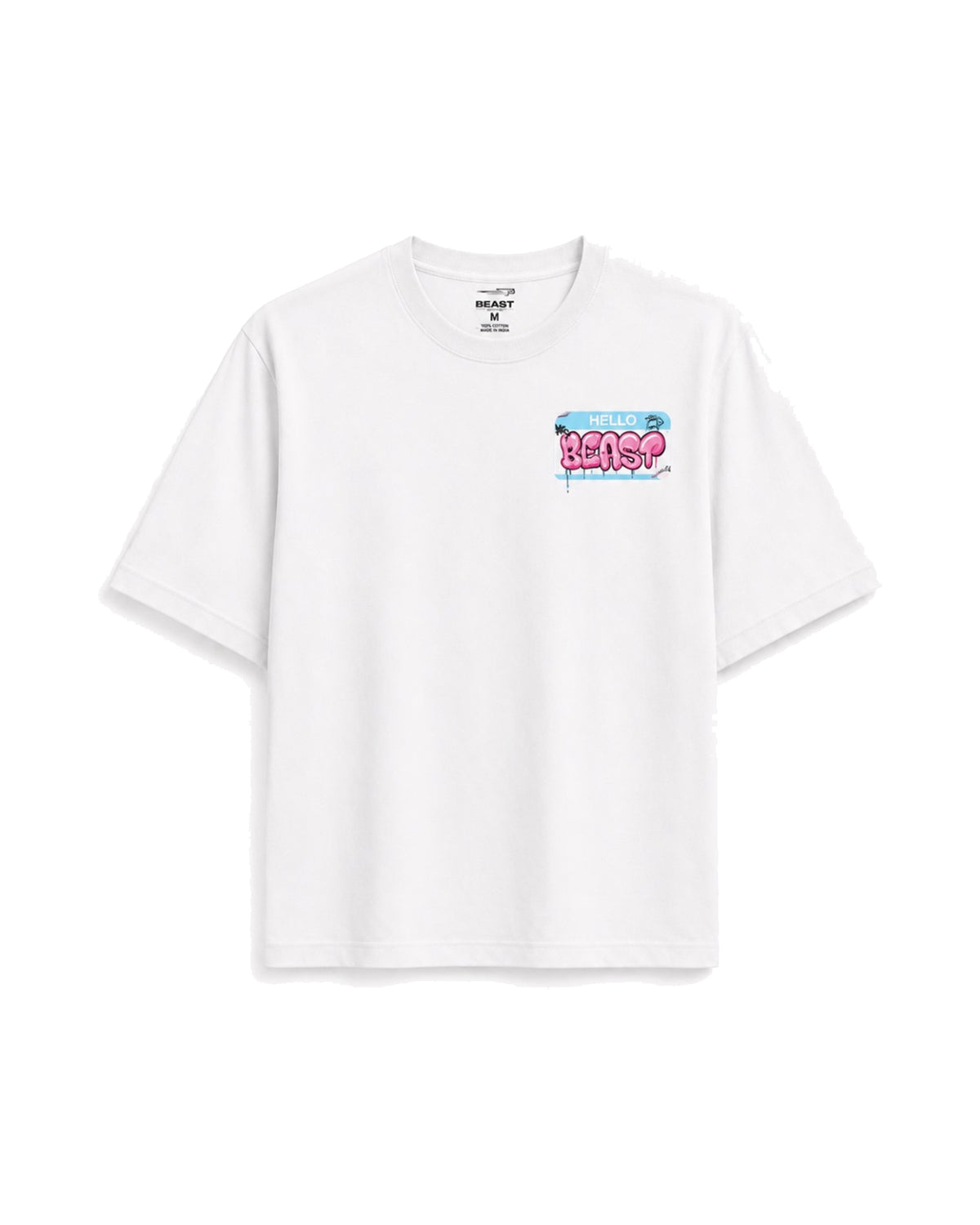Official MrBeast Hello T-shirt in white, flat lay, front