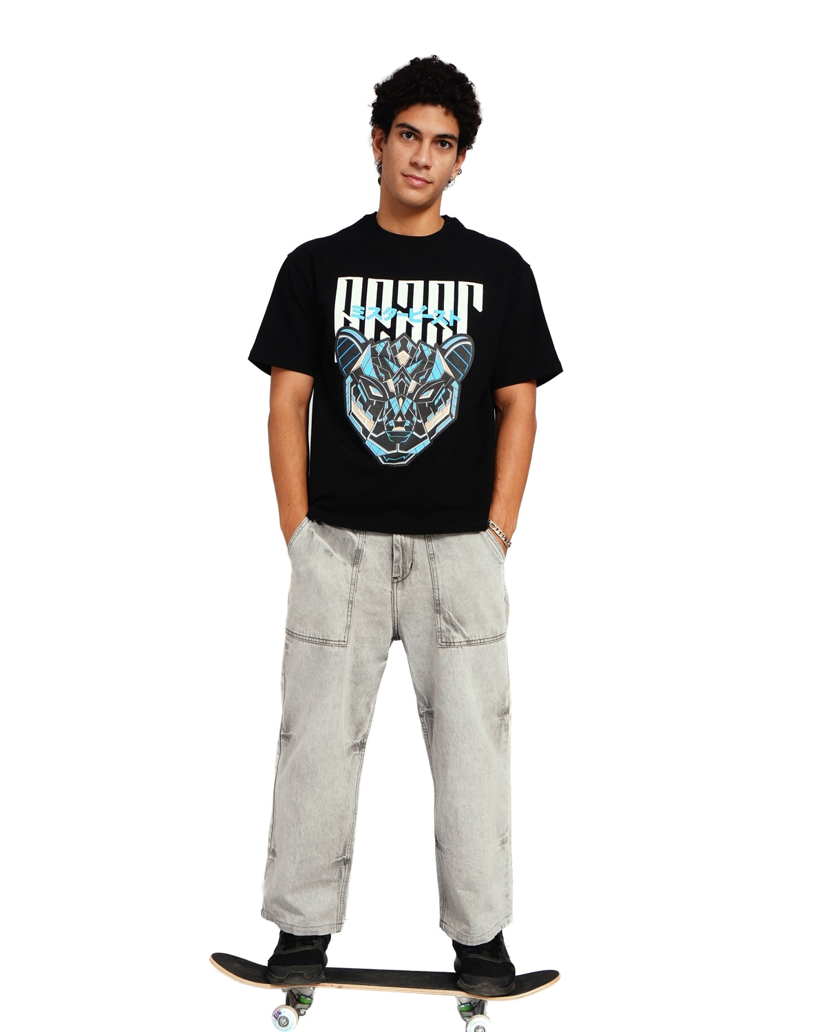 Official MrBeast Mecha T-shirt in black, full-length view 2