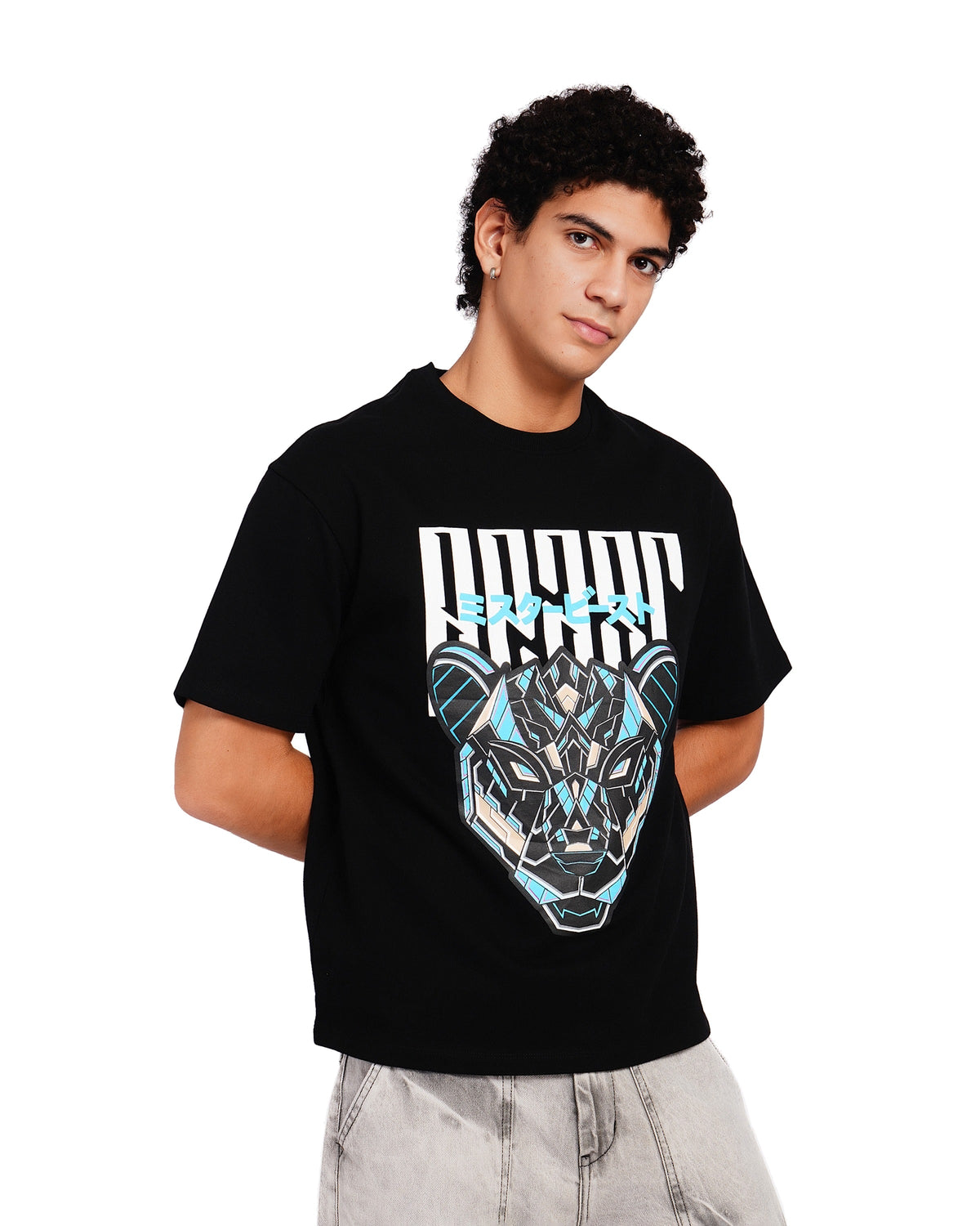 Official MrBeast Mecha T-shirt in black, side view