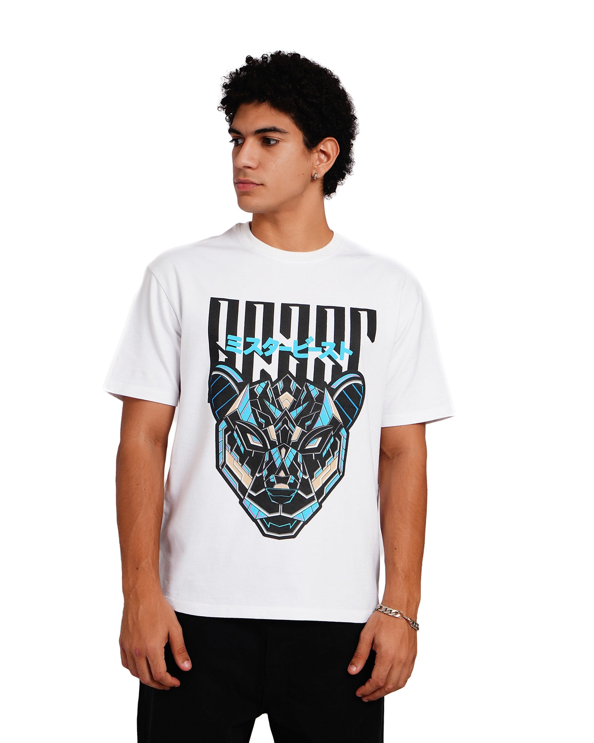 Official MrBeast Mecha T-shirt in white, front view