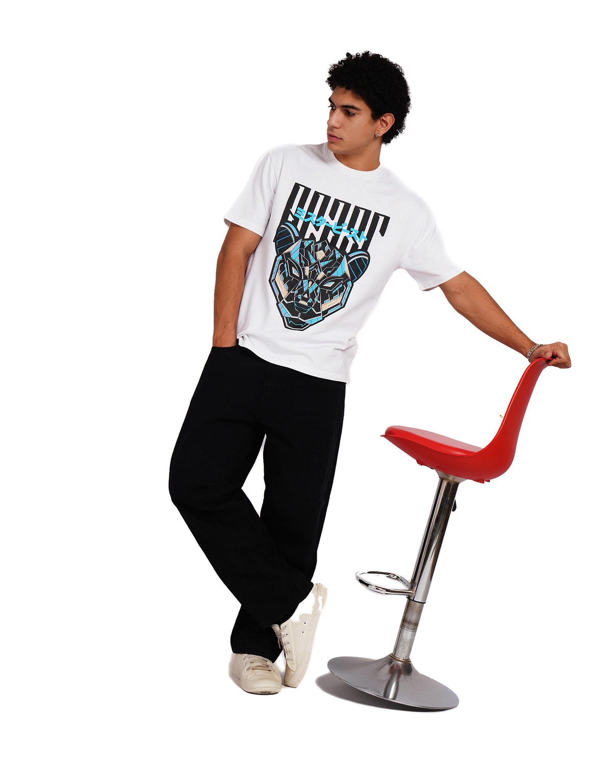 Official MrBeast Mecha T-shirt in white, full-length view 2