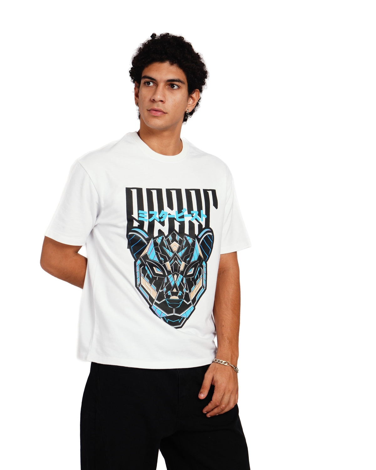 Official MrBeast Mecha T-shirt in white, side view