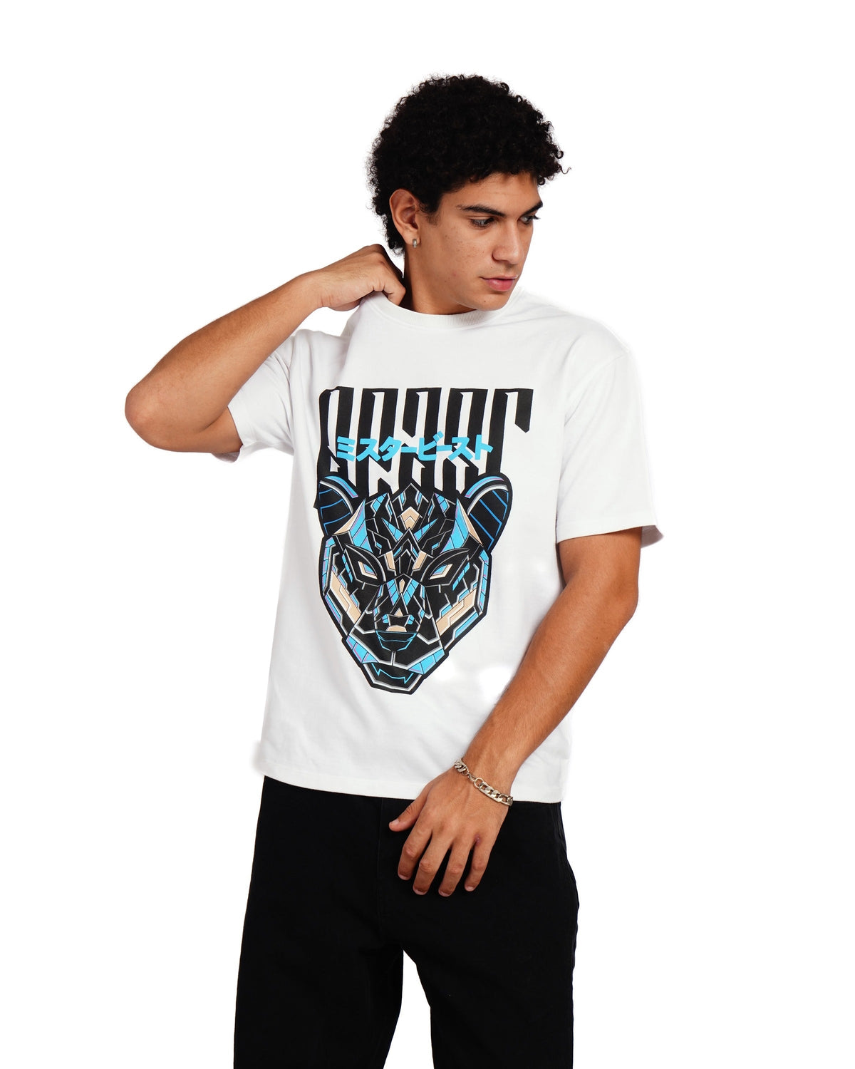 Official MrBeast Mecha T-shirt in white, side view 2
