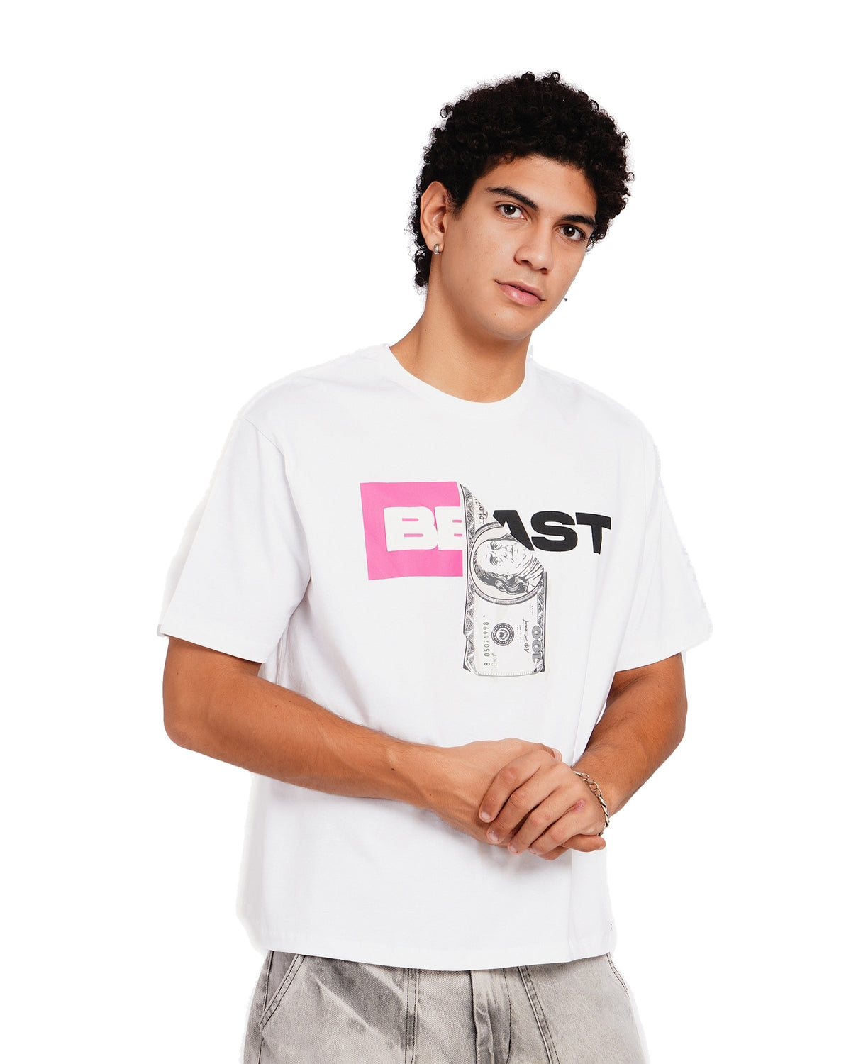 Official MrBeast Money T-shirt in white, front view