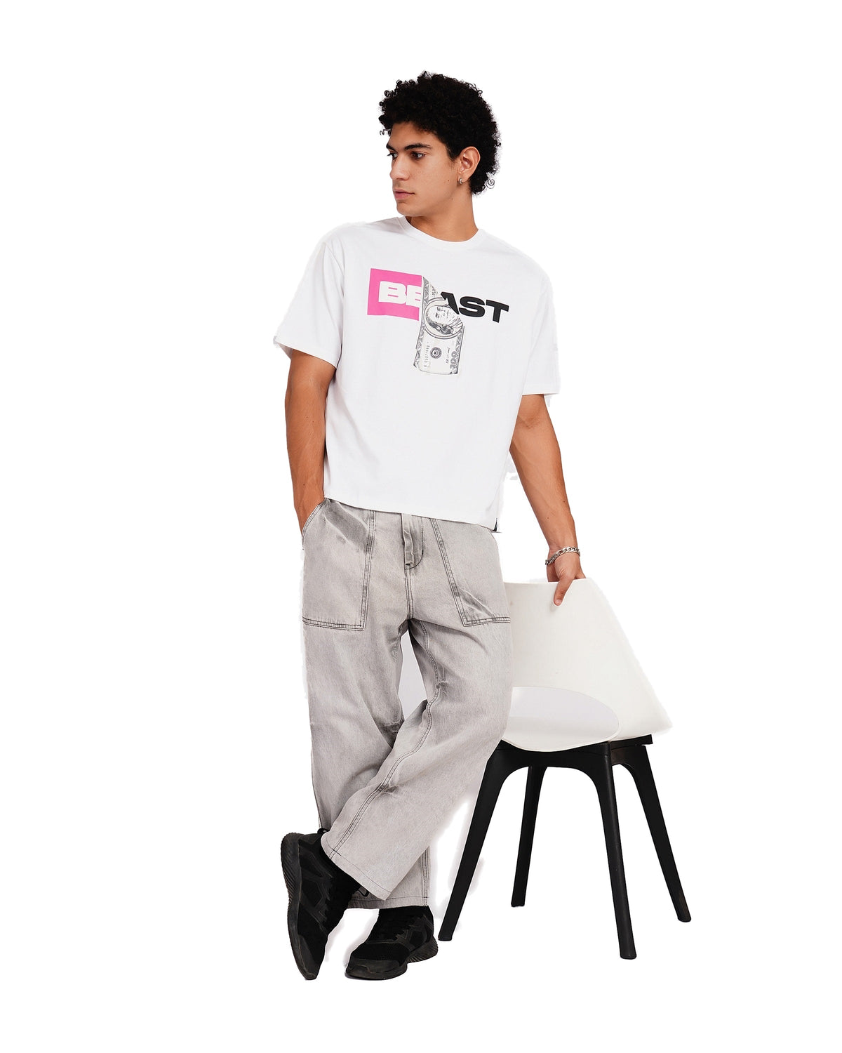 Official MrBeast Money T-shirt in white, full-length view 2