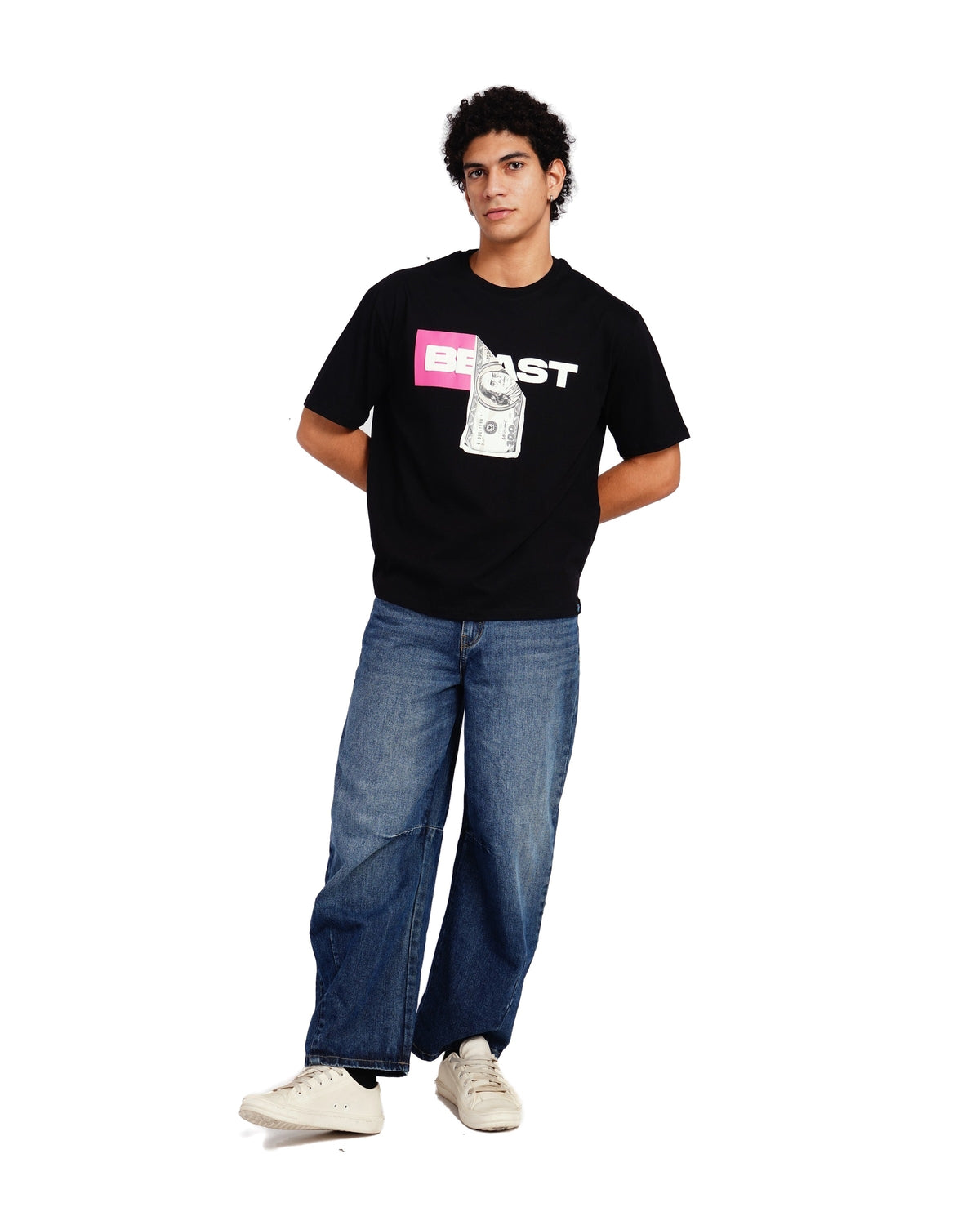 Official MrBeast Money T-shirt in black, full-length view
