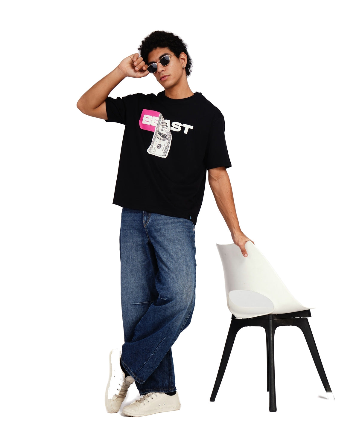 Official MrBeast Money T-shirt in black, full-length view 2