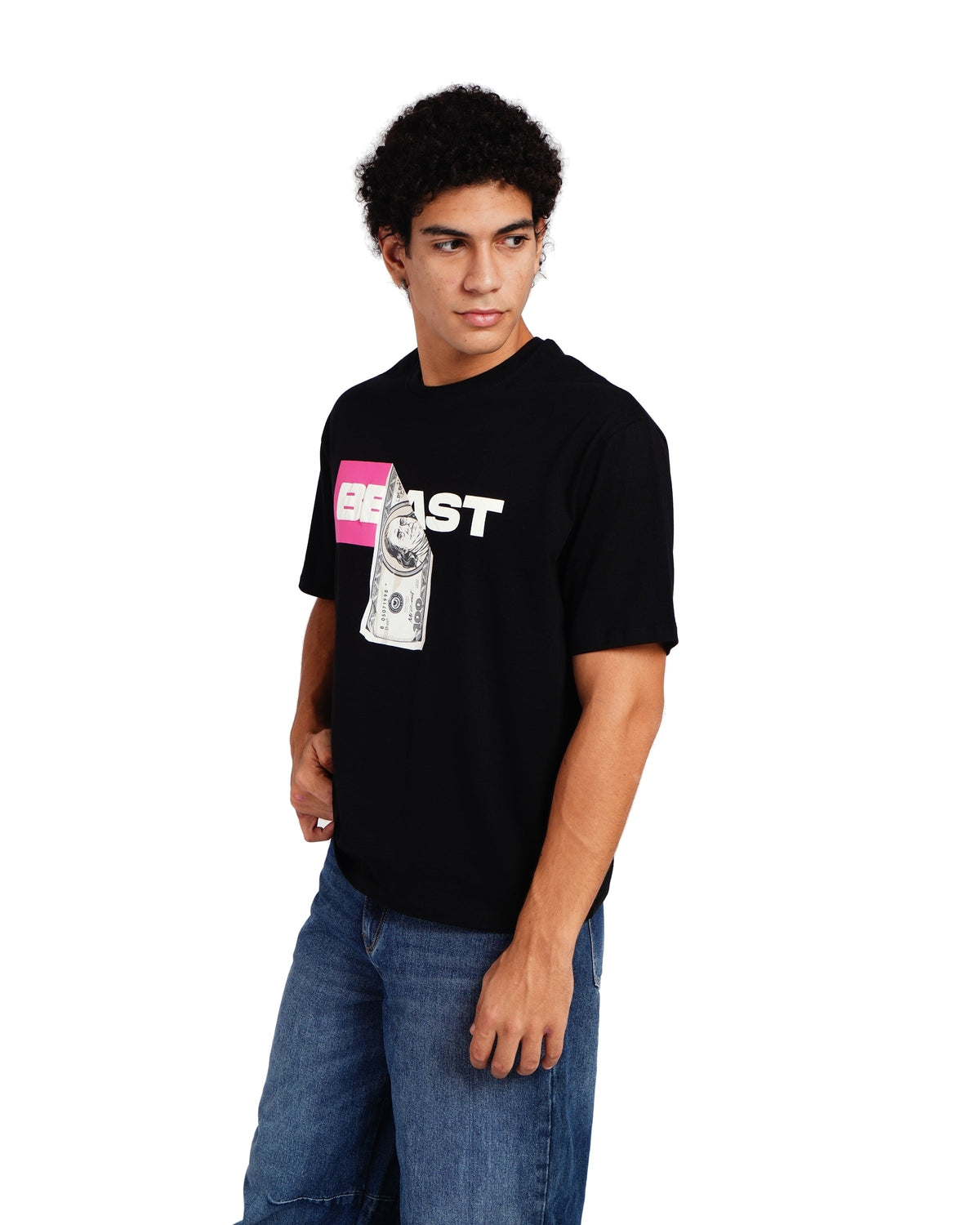 Official MrBeast Money T-shirt in black, side view