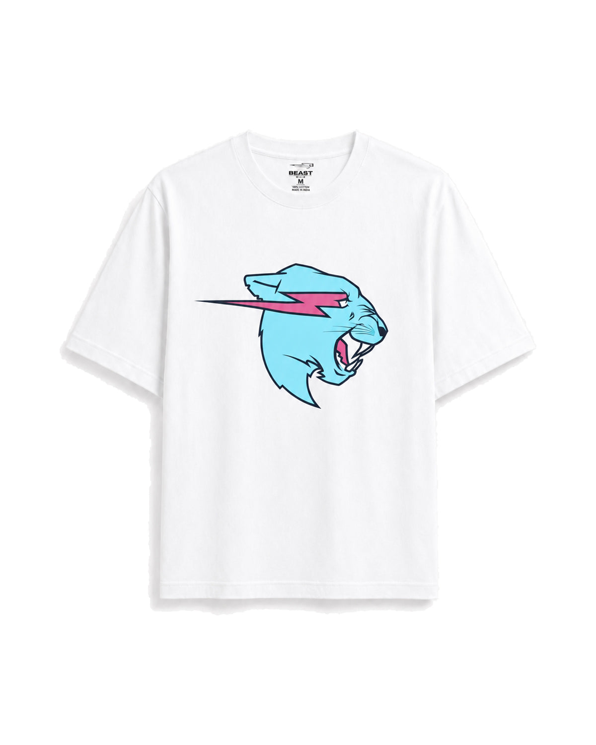 Official MrBeast Neon Panther T-shirt in white, flat lay, front