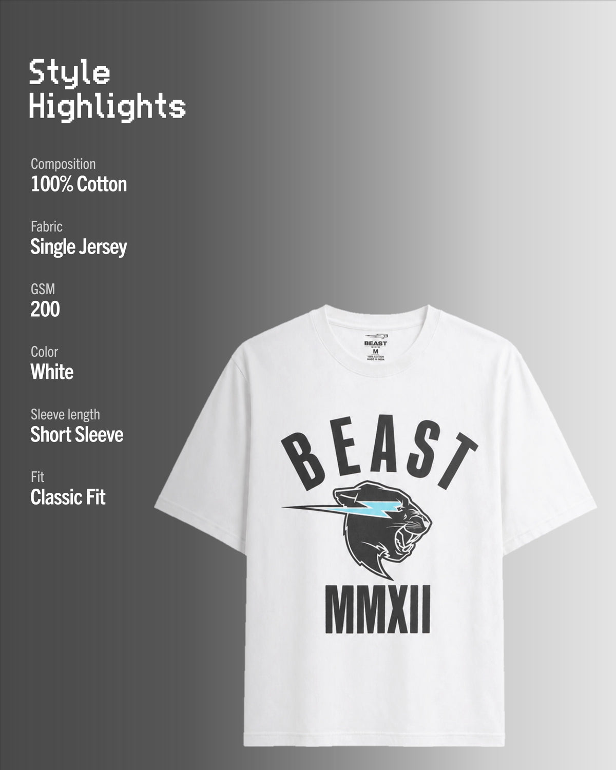 Official MrBeast Panther Classic T-shirt in white, style highlights, 100% cotton Single Jersey, 200 GSM, classic fit