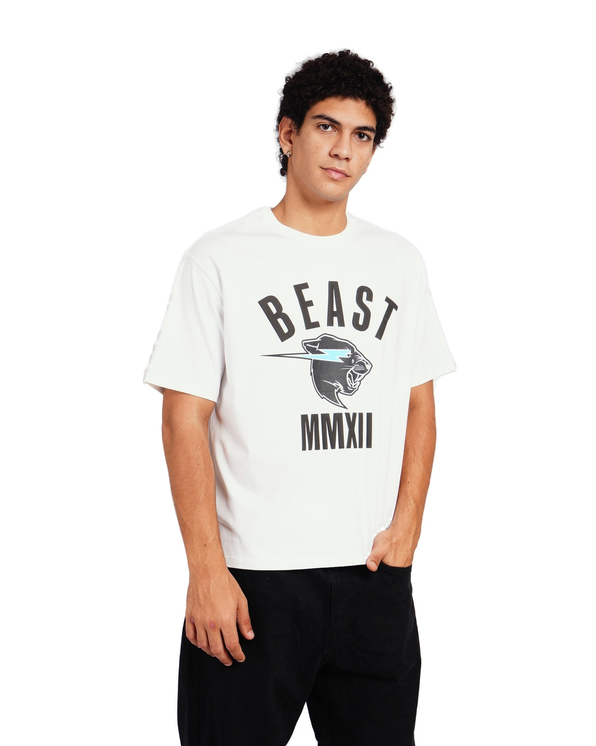 Official MrBeast Panther Classic T-shirt in white, front view