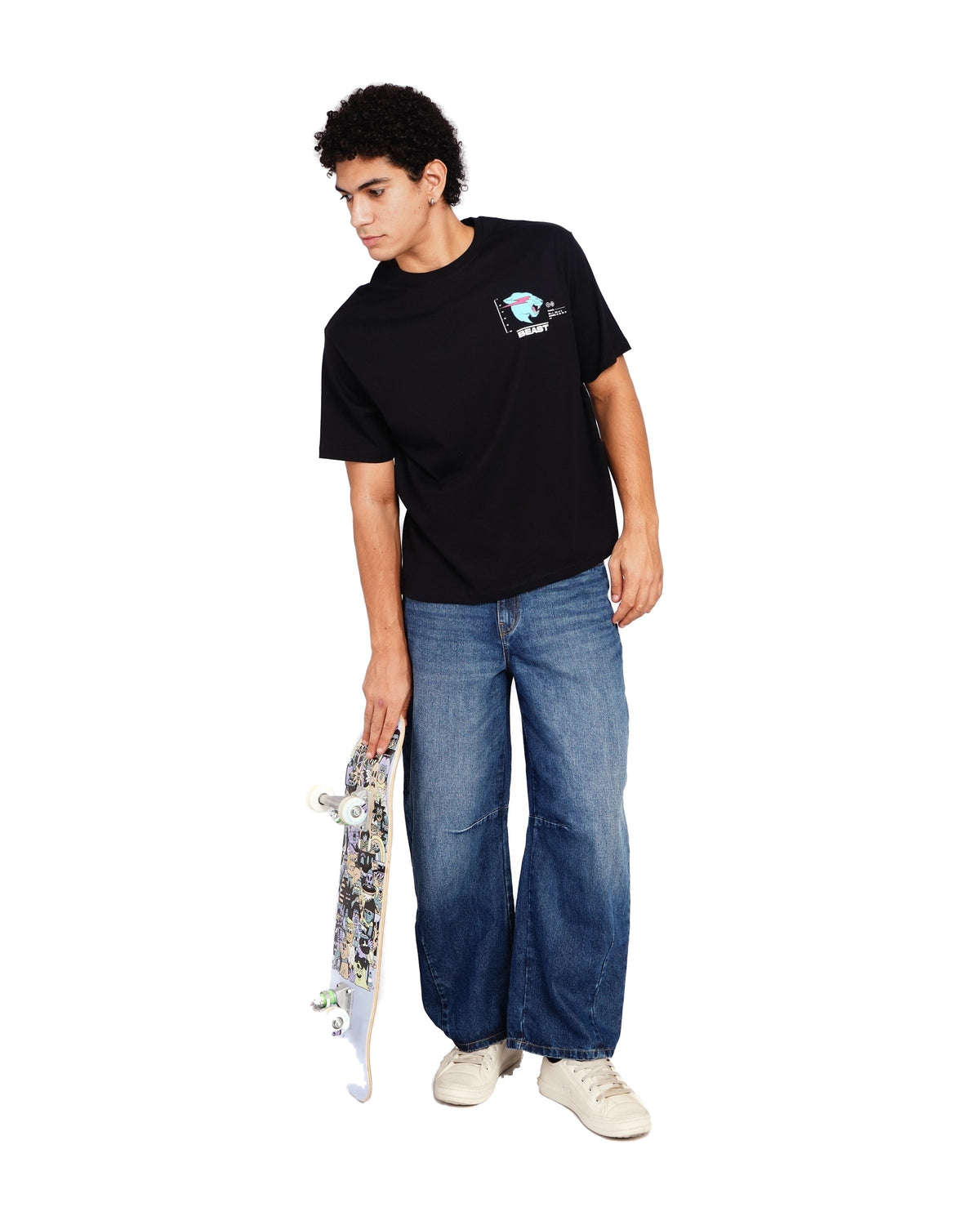 Official MrBeast Particle T-shirt in black, full-length view 2