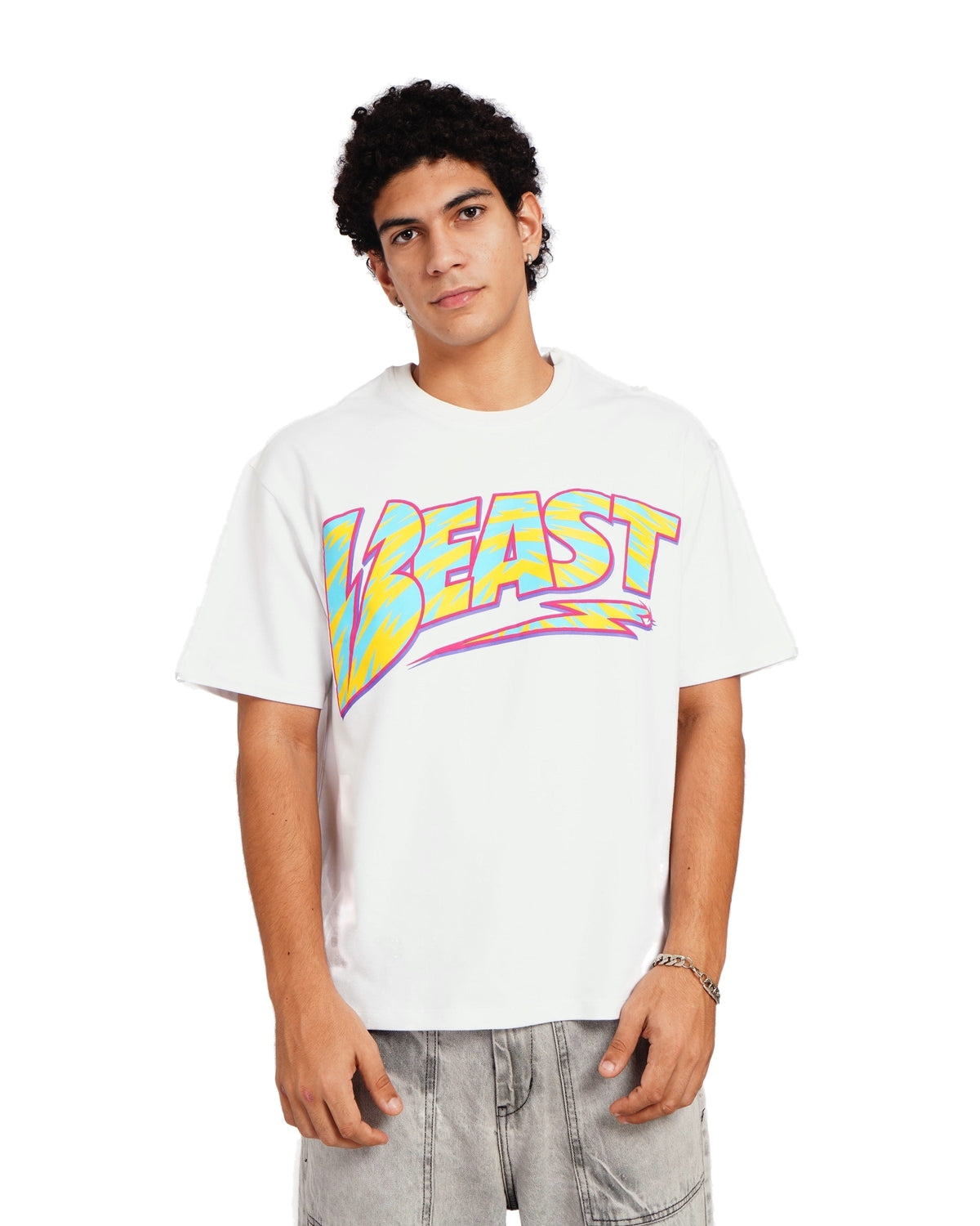 Official MrBeast Retro Beast T-shirt in white, front view